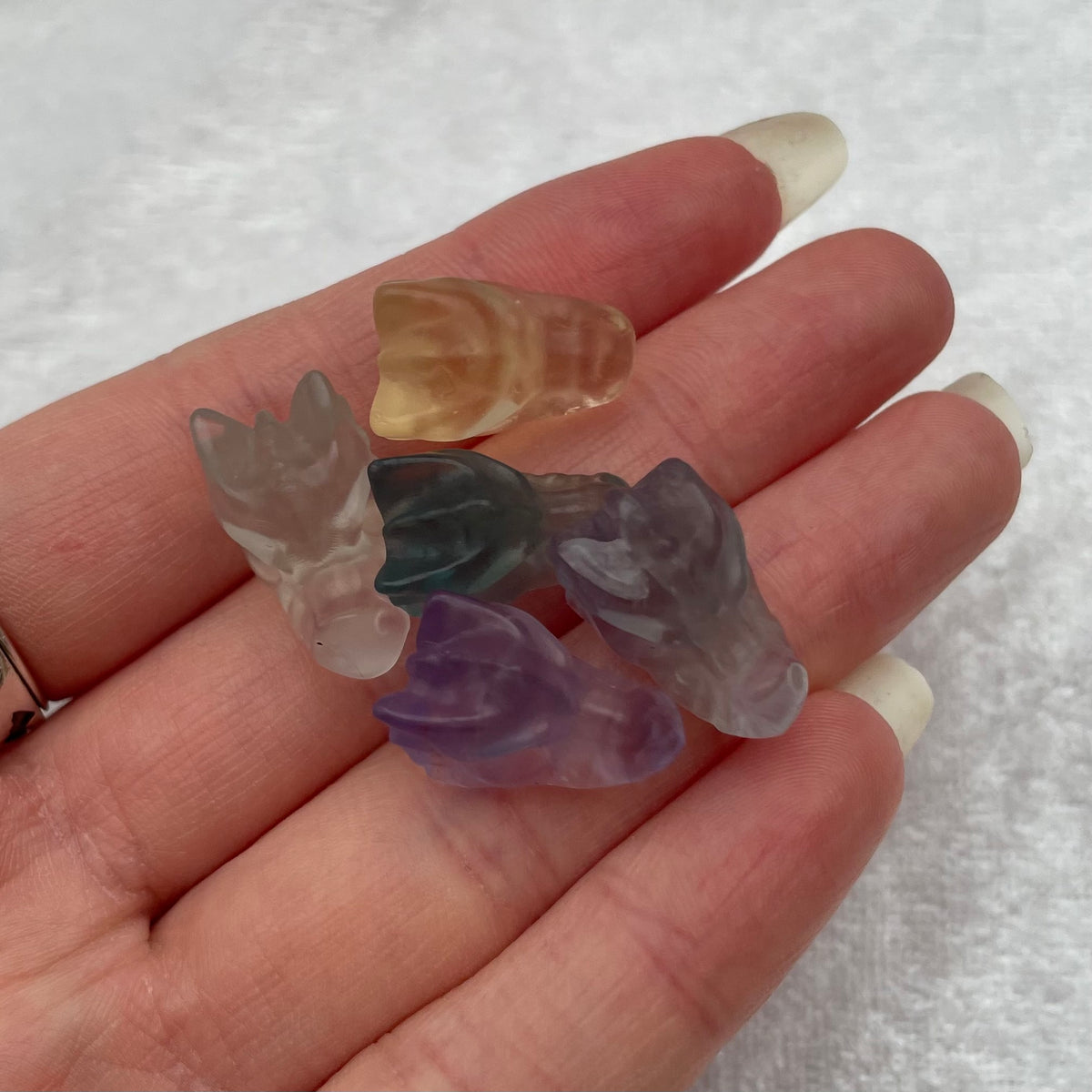 Mini Rainbow Fluorite Dragon Head Carvings