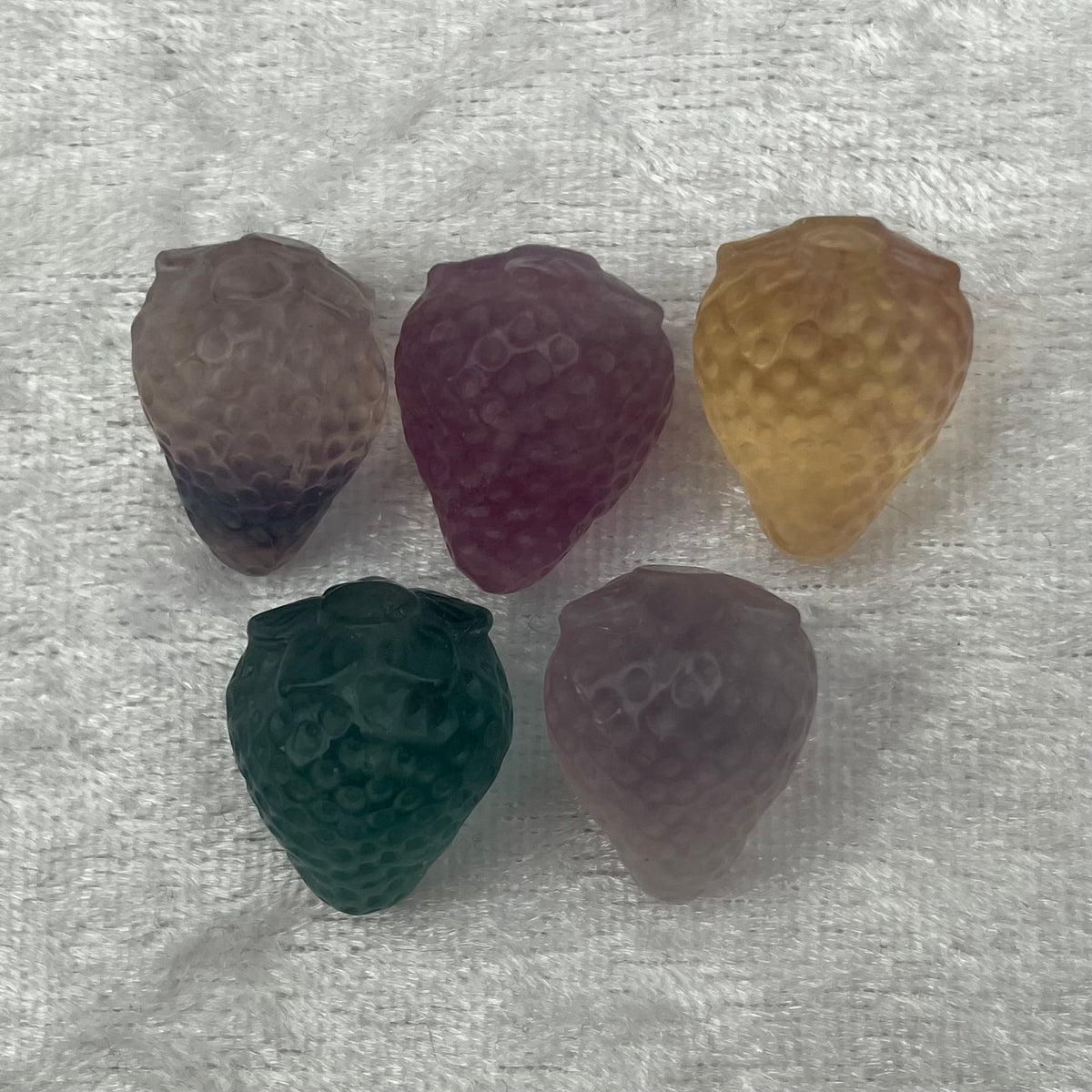 Mini Rainbow Fluorite Strawberry Carvings