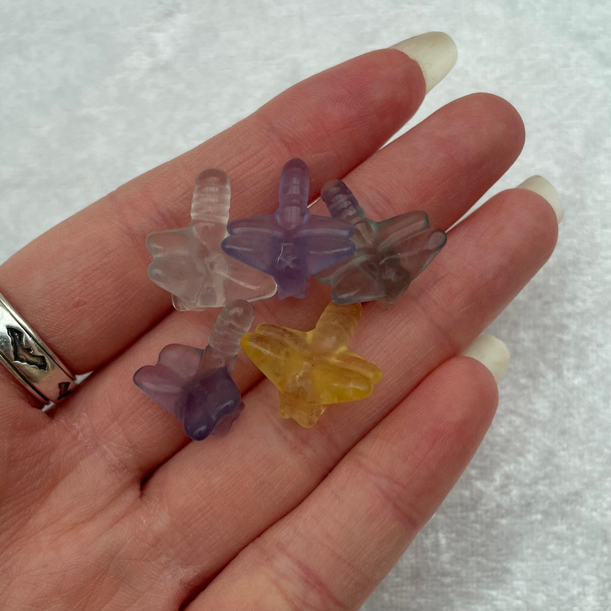 Mini Rainbow Fluorite Dragonfly Carvings