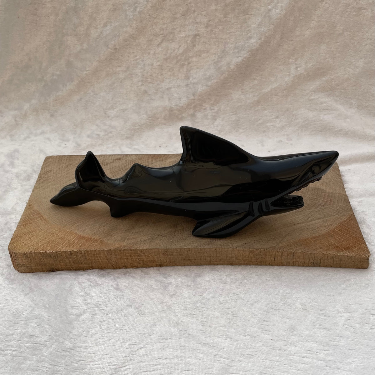 Large Black Obsidian Shark Carvings