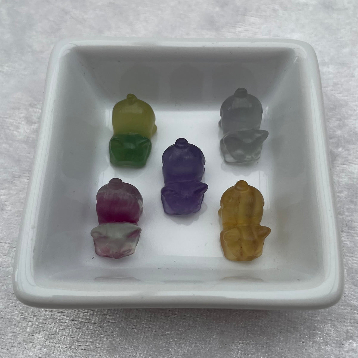 Mini Rainbow Fluorite Pouncing Cat Carvings