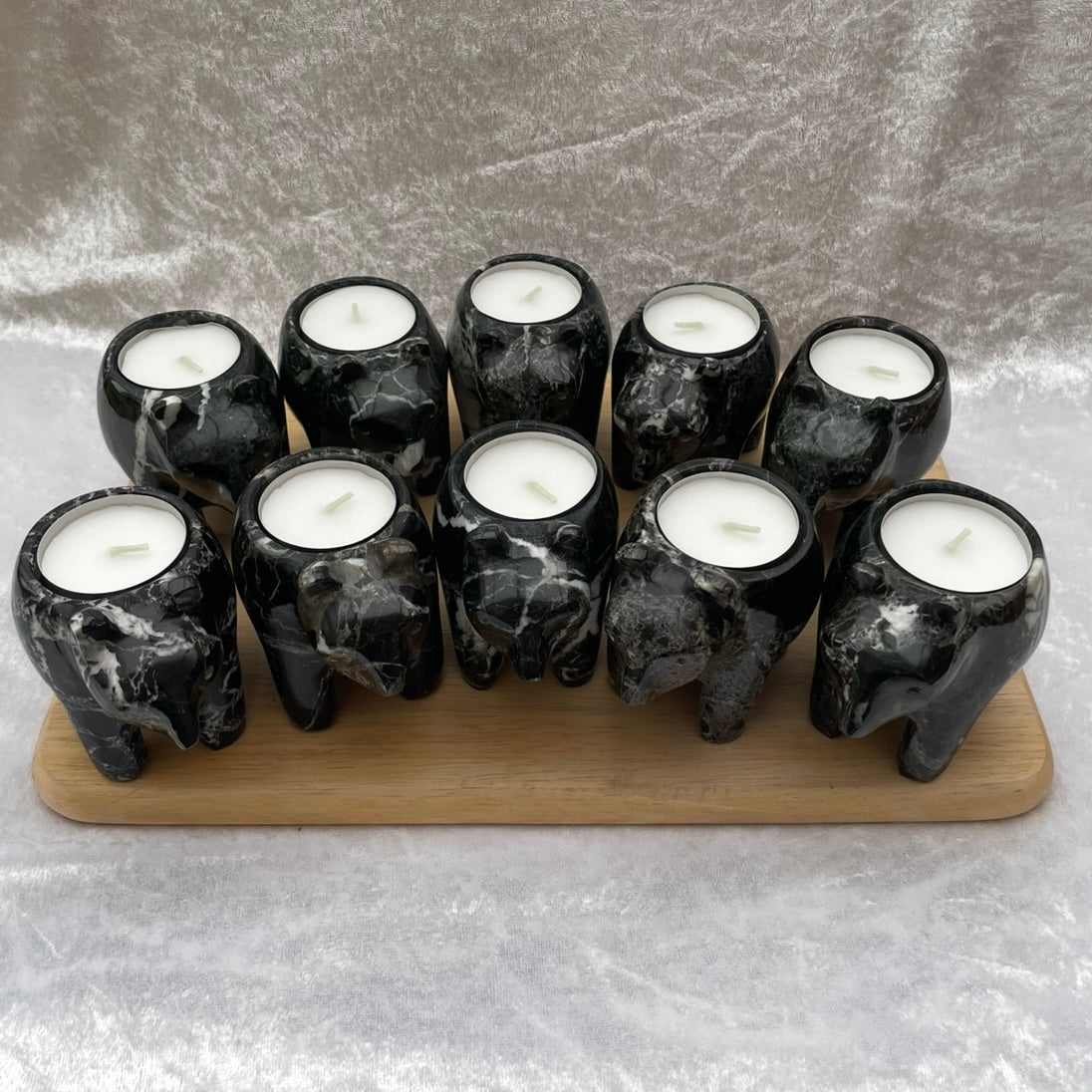 Black Zebra Marble Bear Tealight Candle Holders