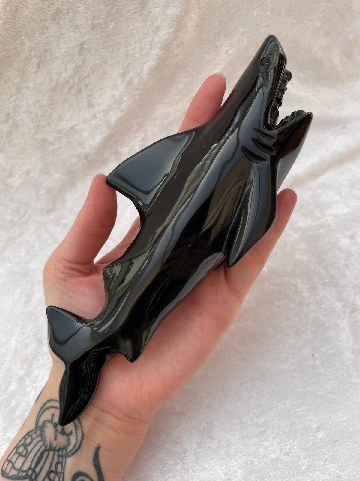 Large Black Obsidian Shark Carvings