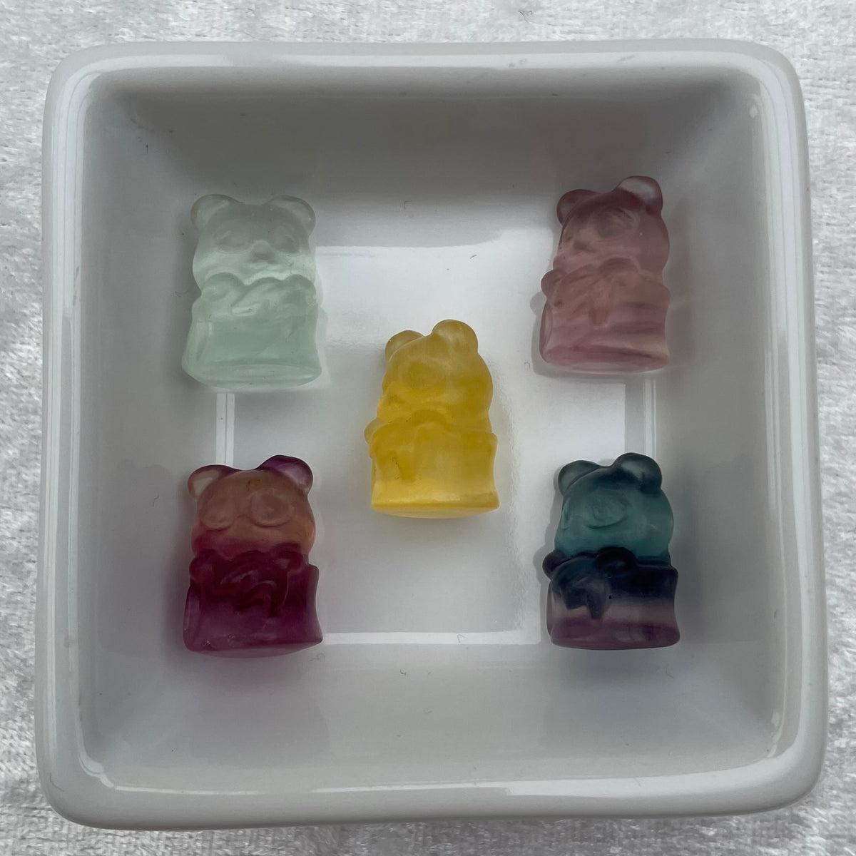 Mini Rainbow Fluorite Panda with Bamboo Carvings