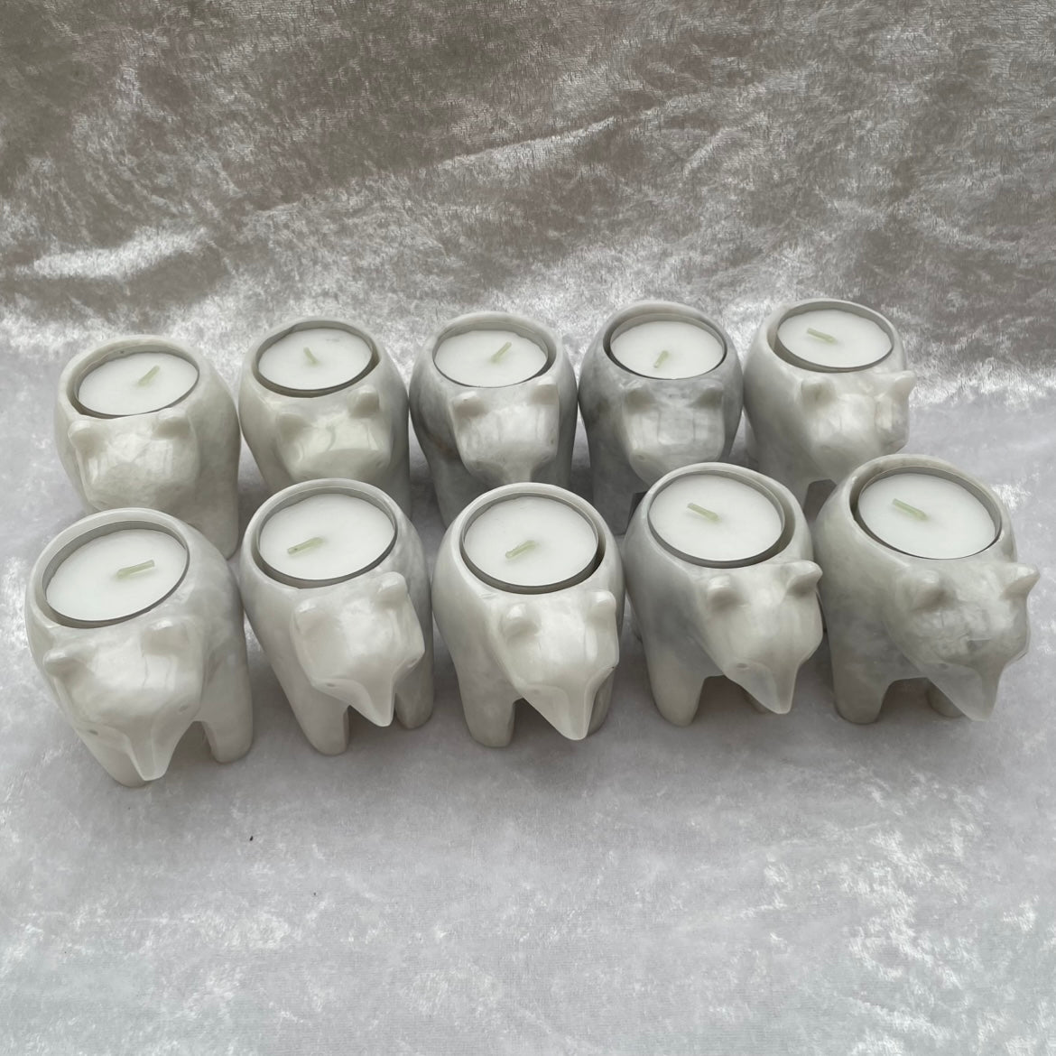 White Marble Bear Tealight Candle Holders