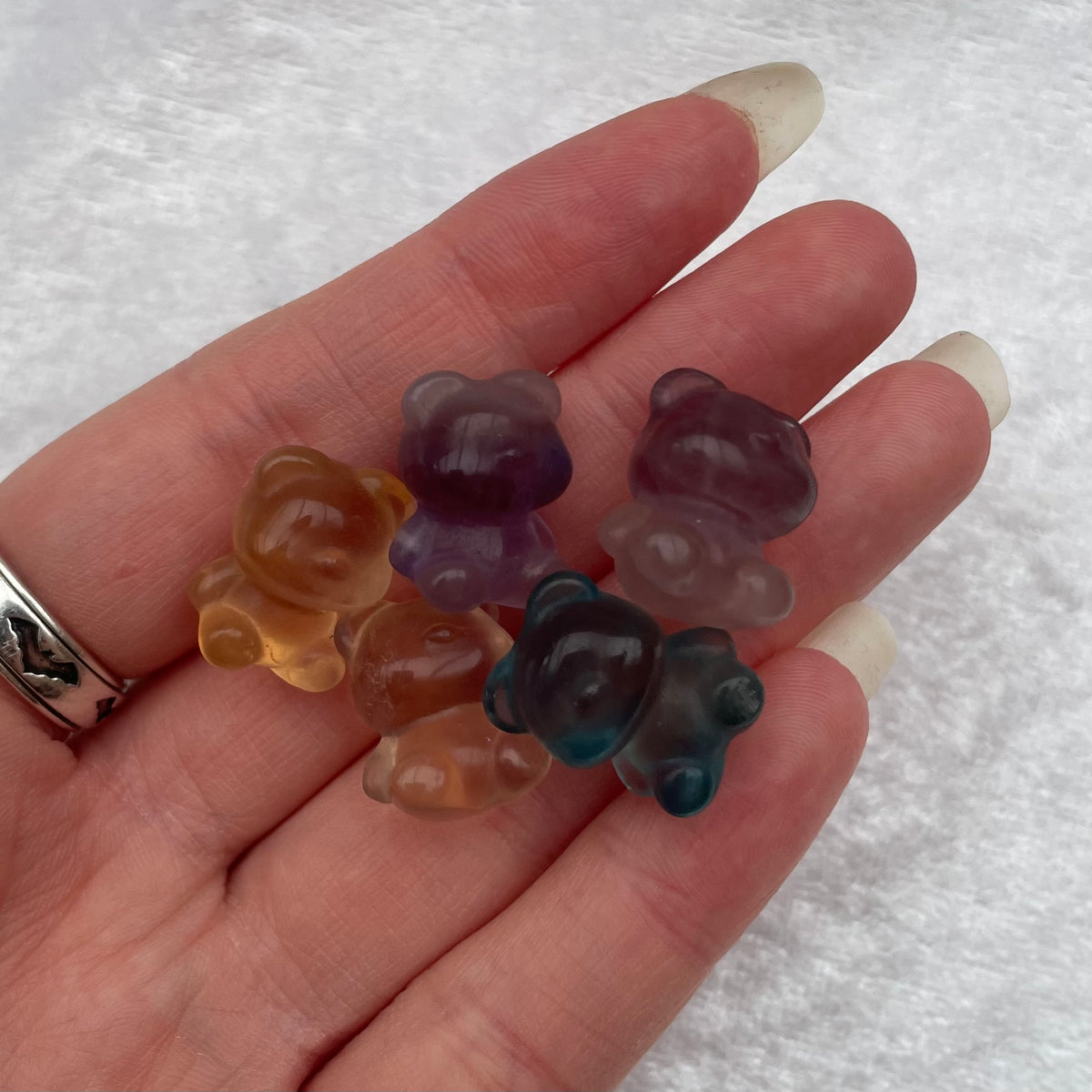 Mini Rainbow Fluorite Teddy Bear Carvings
