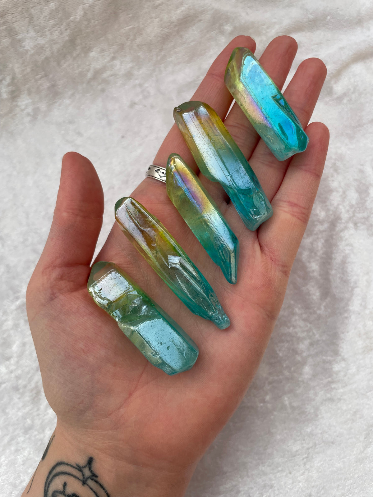 Blue and Yellow Aura Quartz Points
