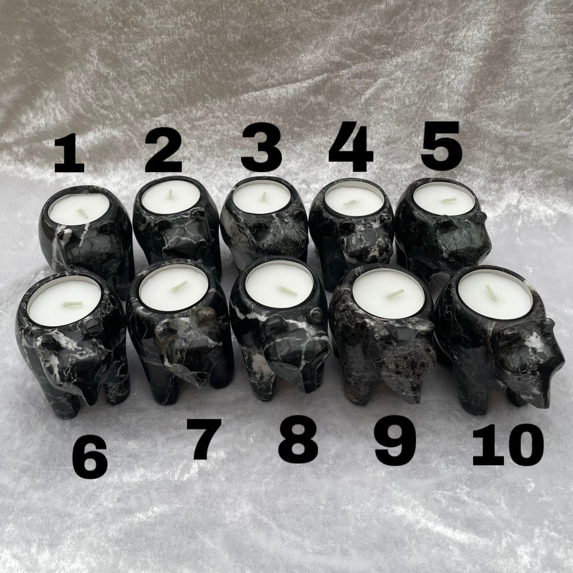 Black Zebra Marble Bear Tealight Candle Holders