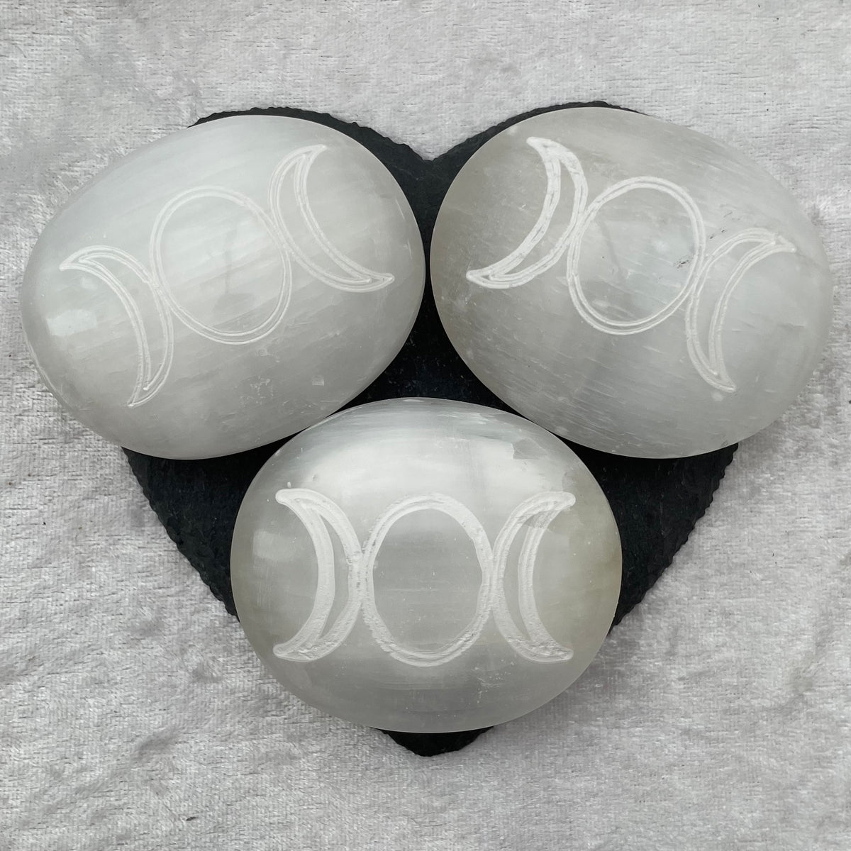 Selenite Triple Moon Engraved Palmstones