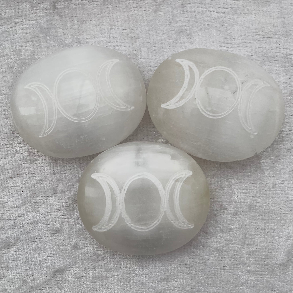 Selenite Triple Moon Engraved Palmstones