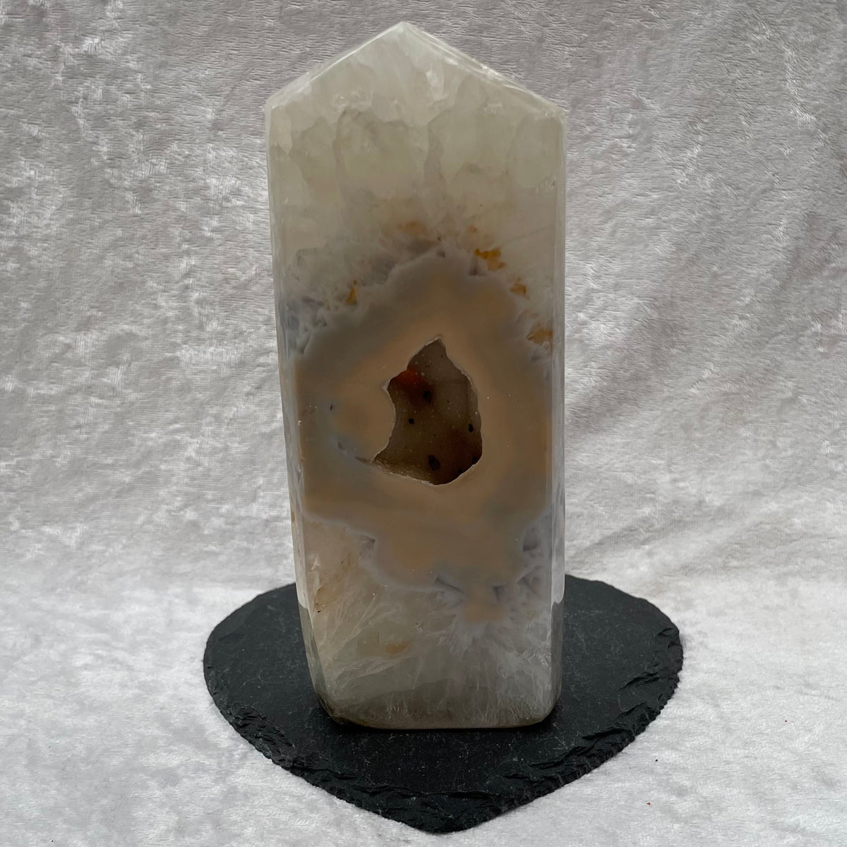 Natural Agate Tower with Druzy Geode Centre