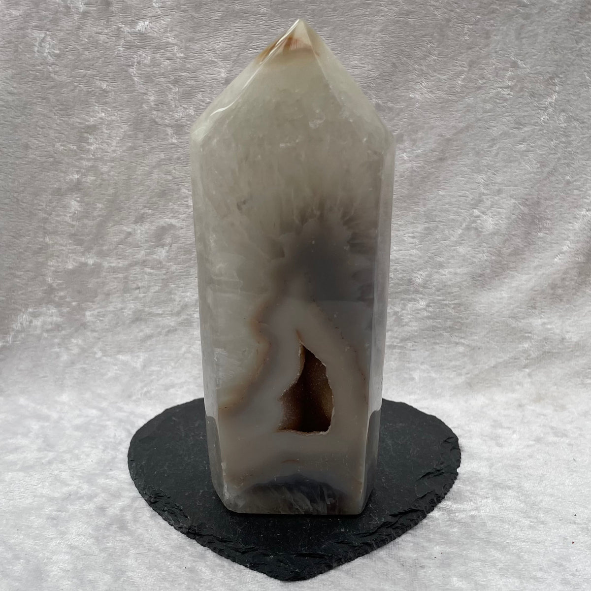 Natural Agate Tower with Druzy Geode Centre