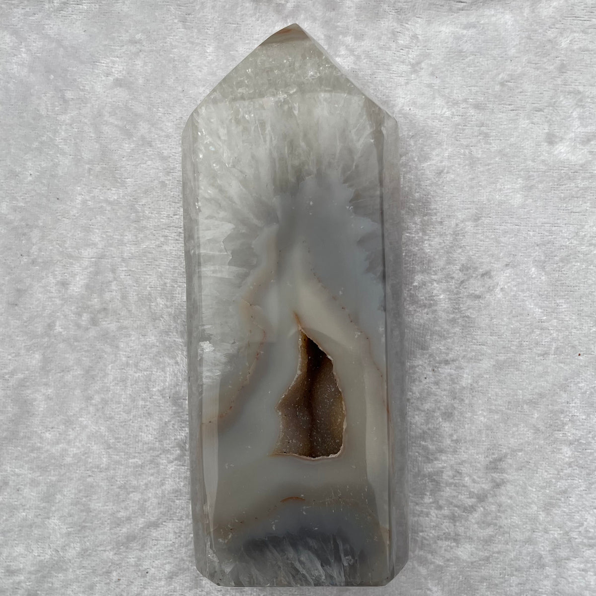 Natural Agate Tower with Druzy Geode Centre