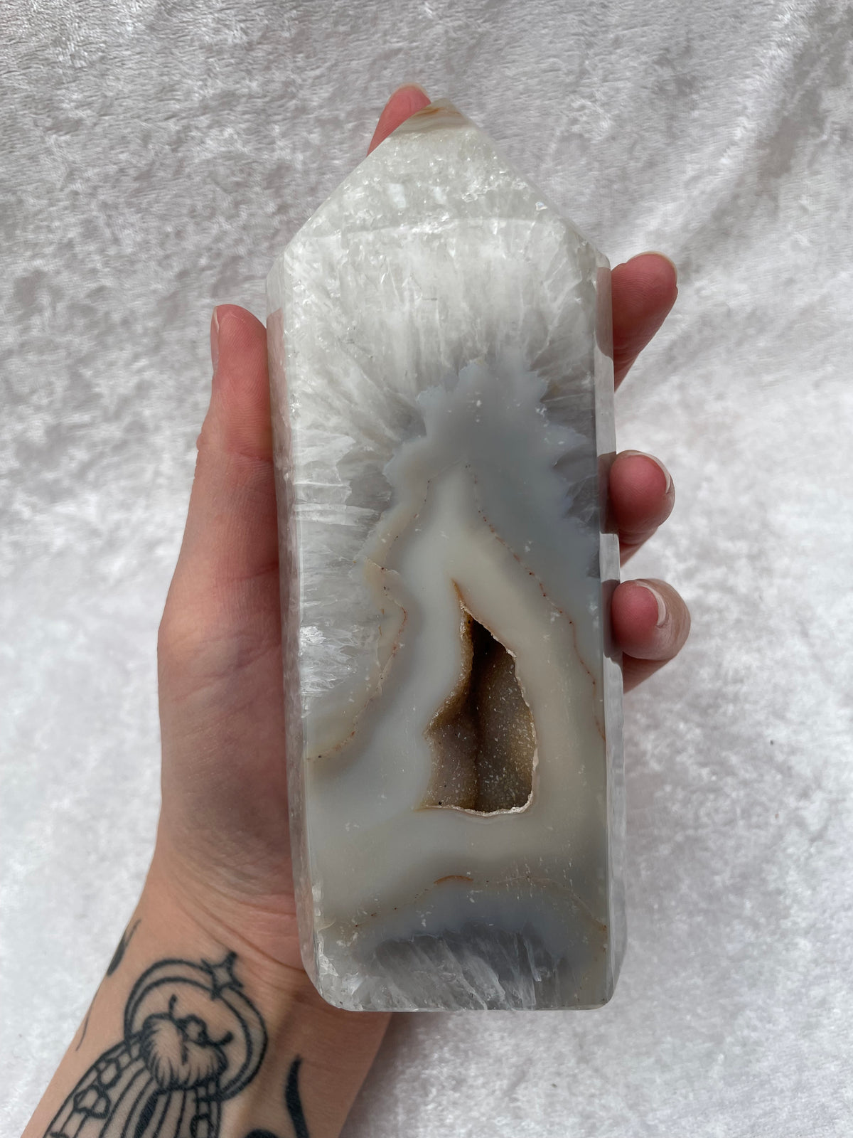 Natural Agate Tower with Druzy Geode Centre