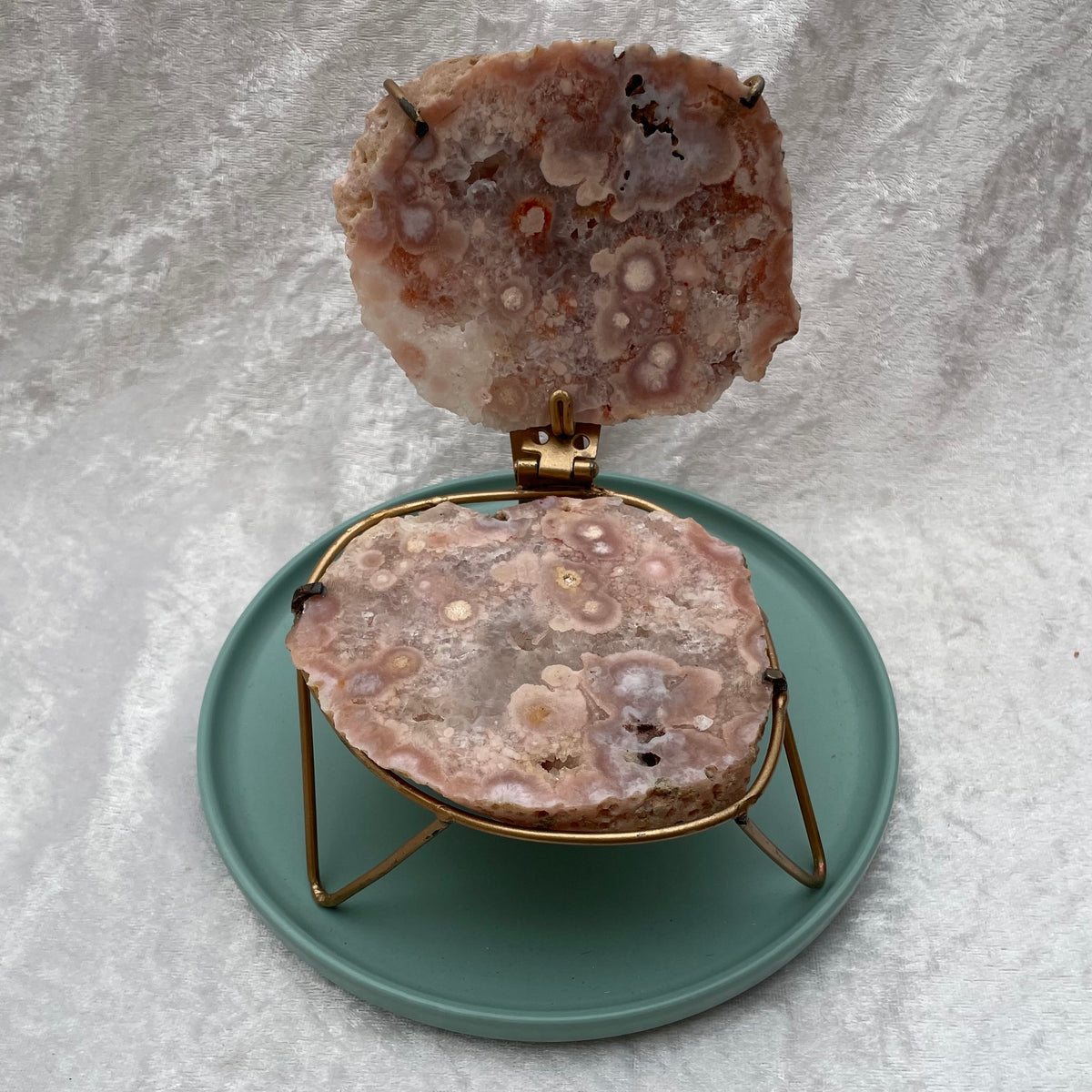 Pink Amethyst Hinged Geode on Gold Display Stand