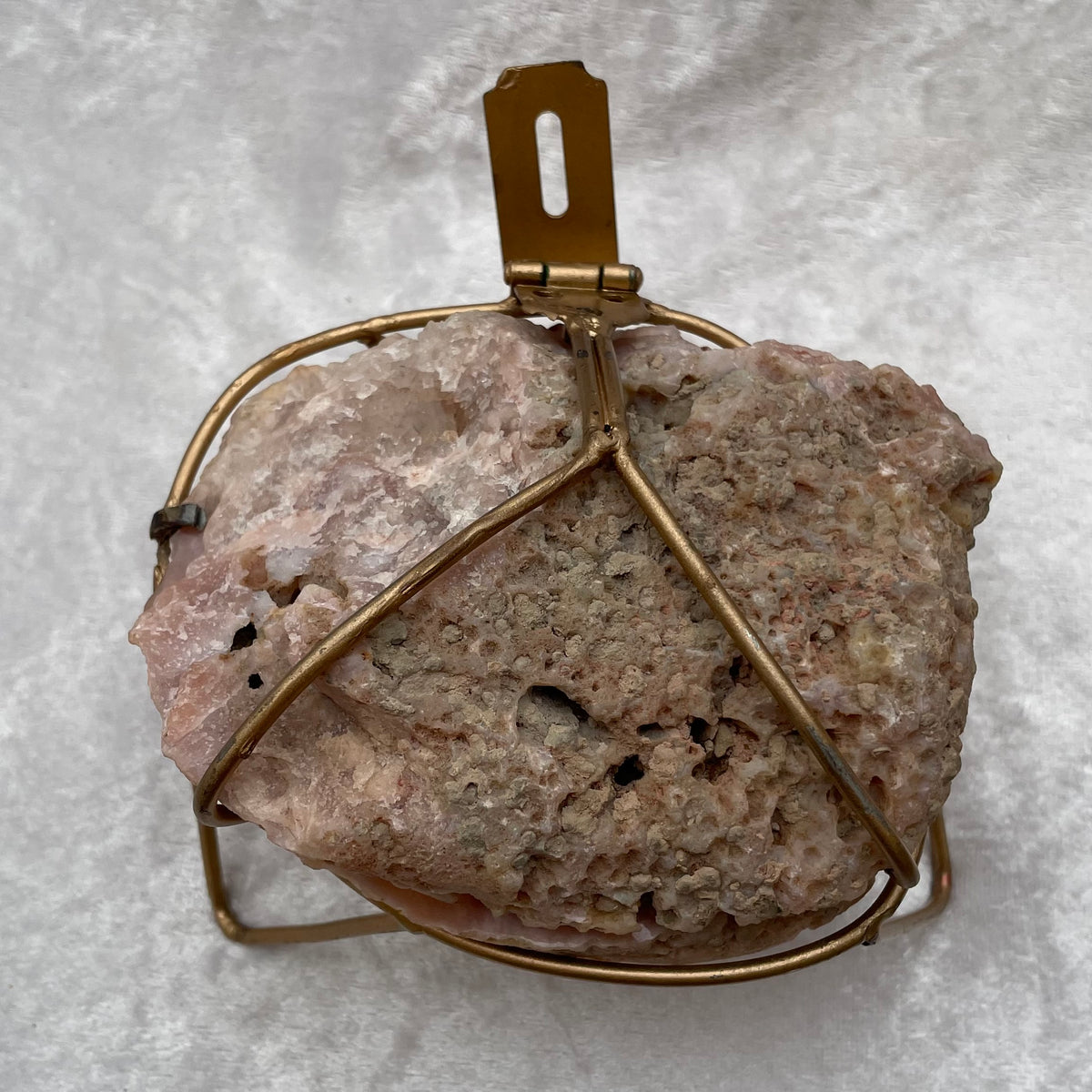Pink Amethyst Hinged Geode on Gold Display Stand