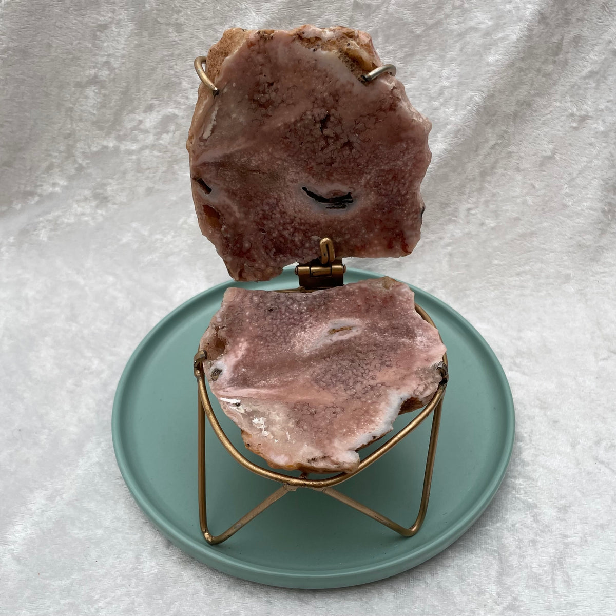 Pink Amethyst Hinged Geode on Gold Display Stand