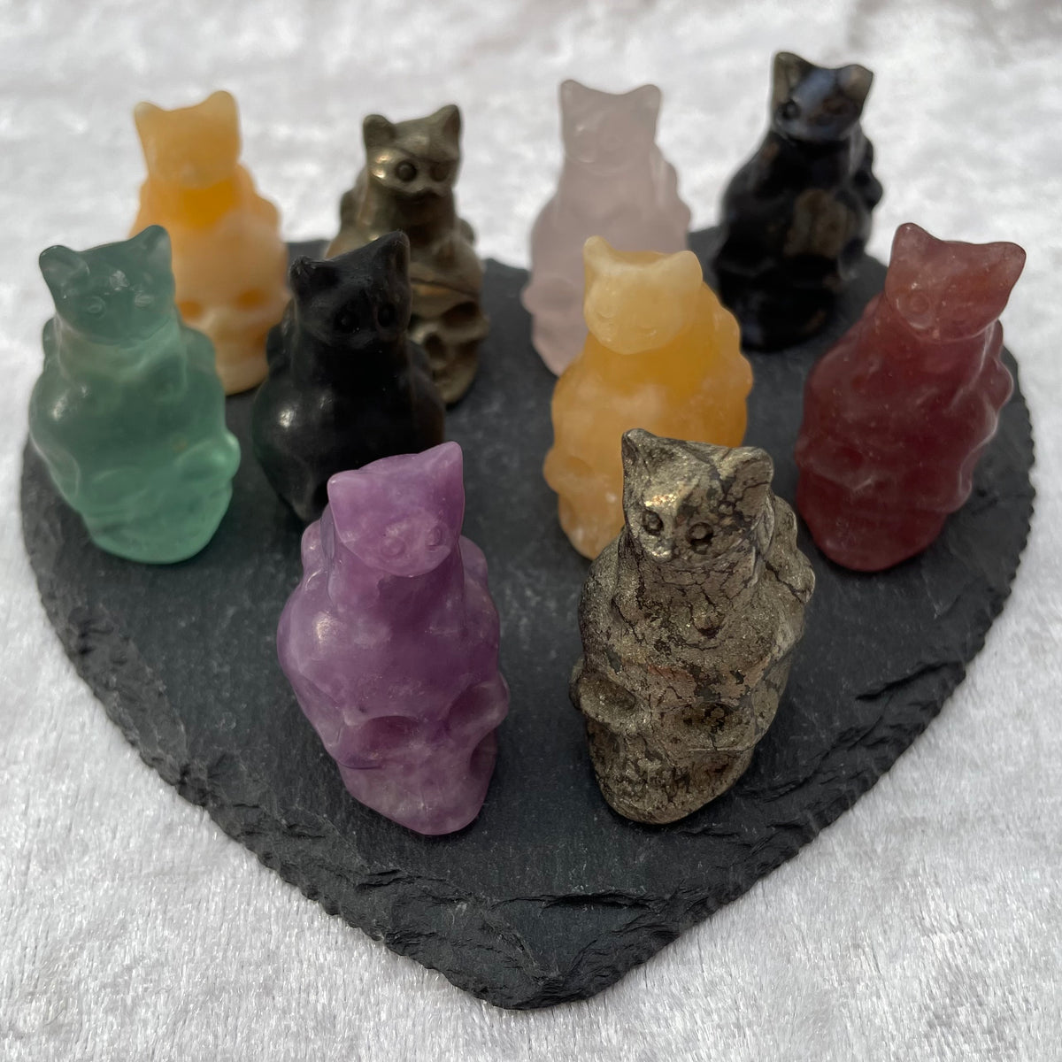 Mini Crystal Cats on Skulls
