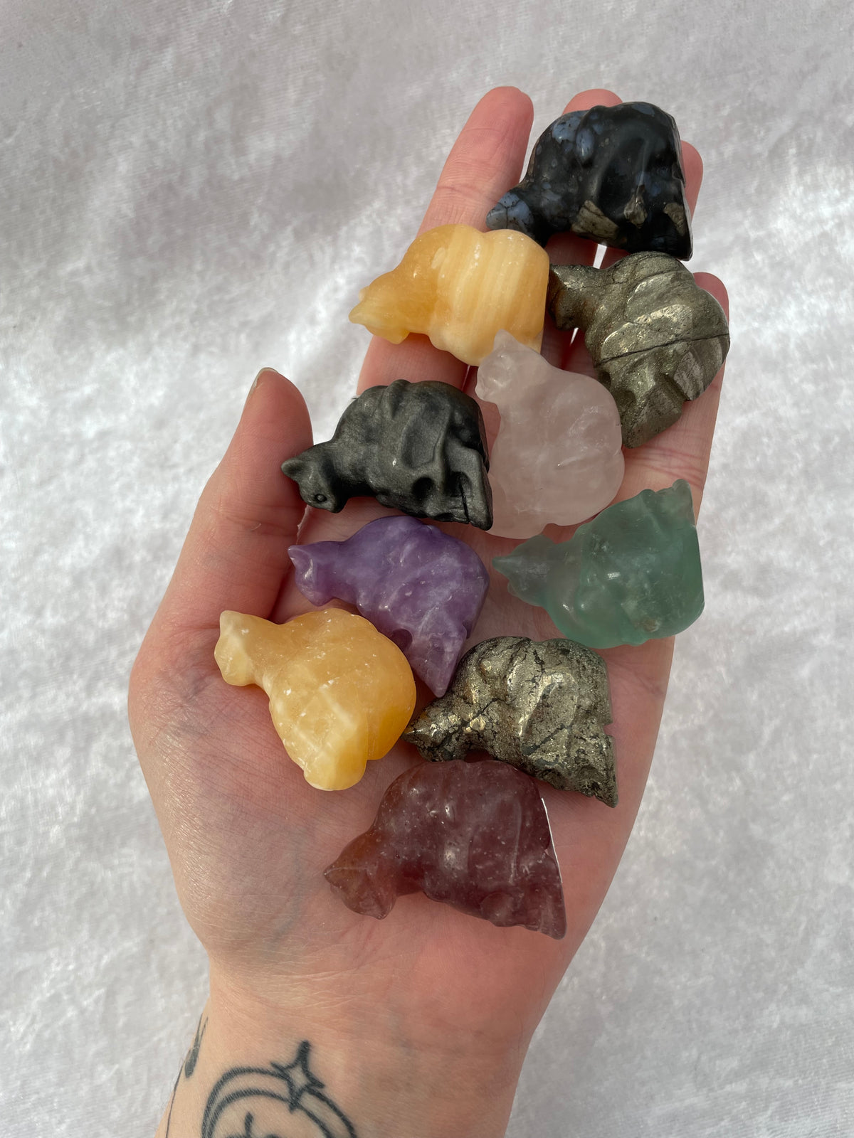 Mini Crystal Cats on Skulls