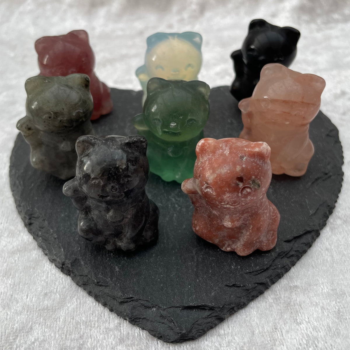 Crystal Lucky Cat Carvings
