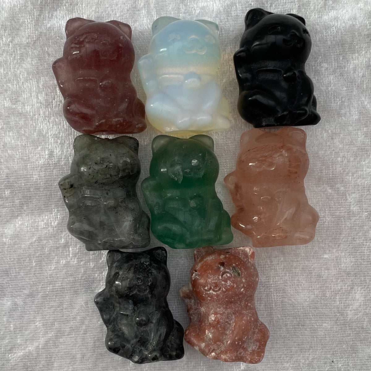 Crystal Lucky Cat Carvings