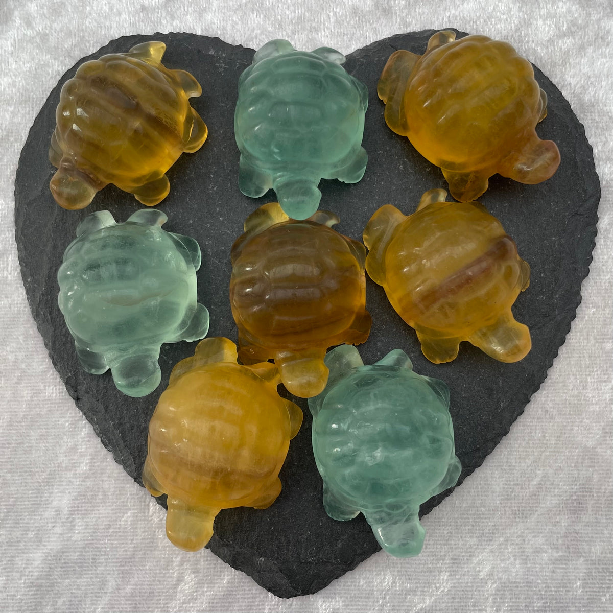 Yellow and Green Fluorite Tortoise Carvings