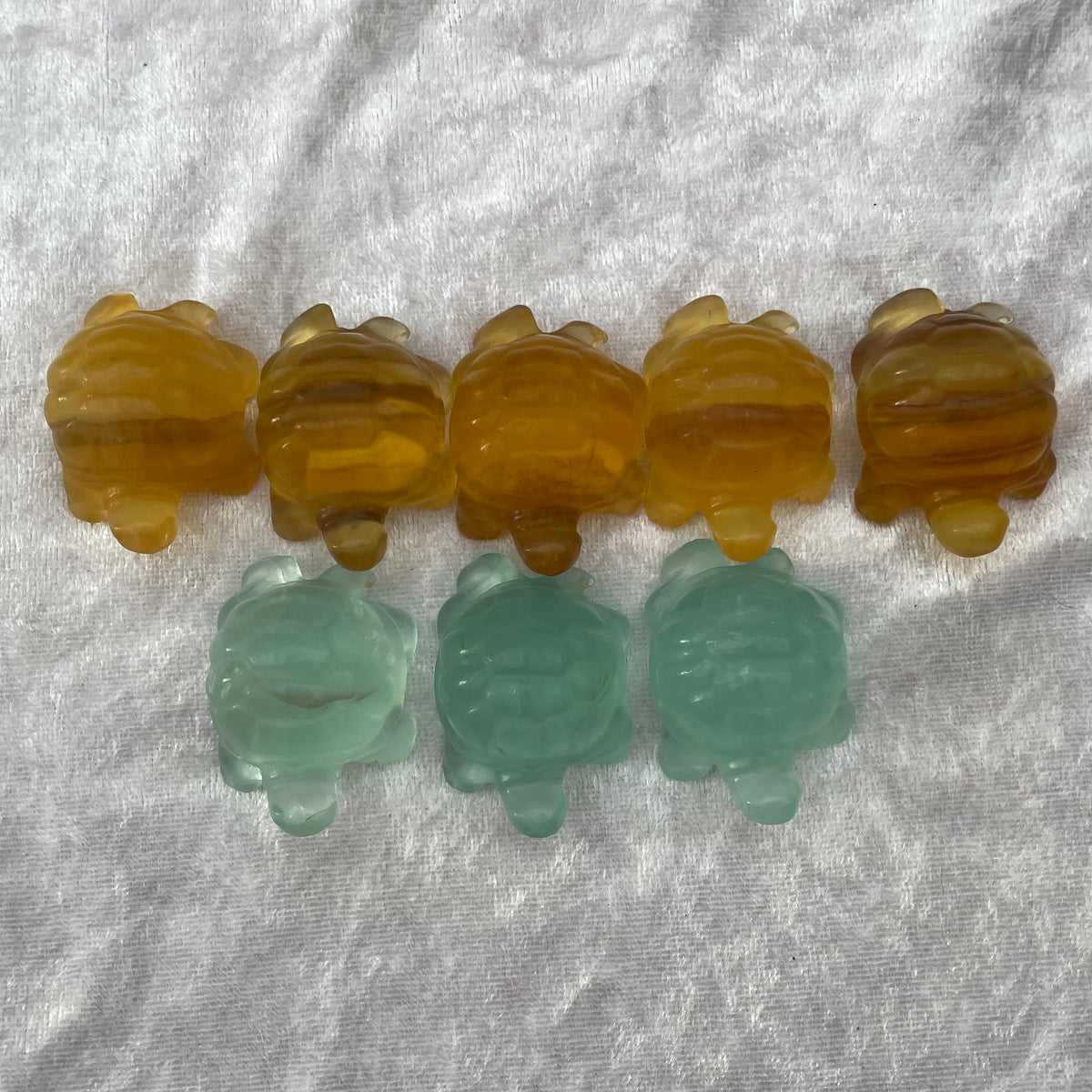 Yellow and Green Fluorite Tortoise Carvings