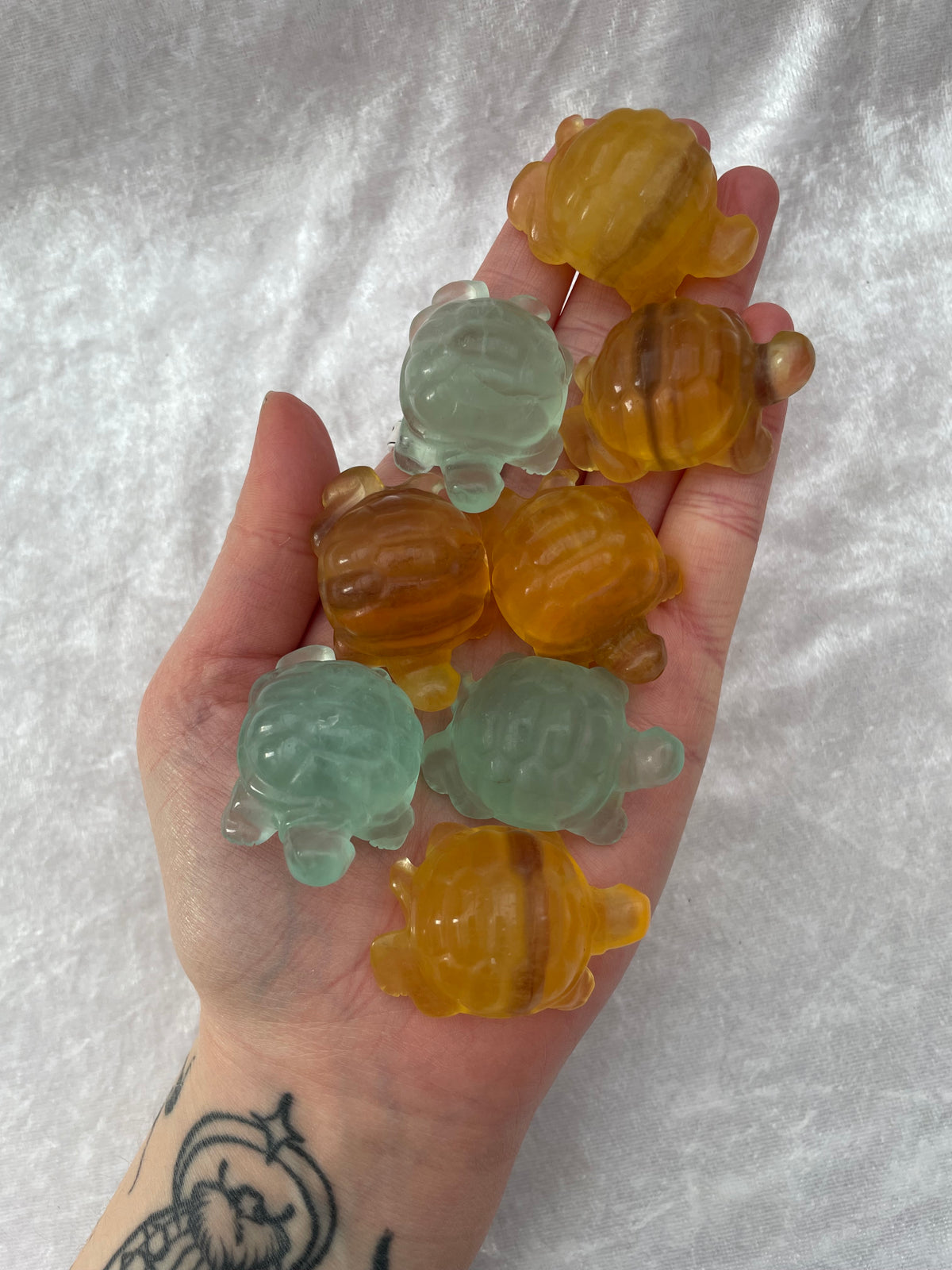 Yellow and Green Fluorite Tortoise Carvings