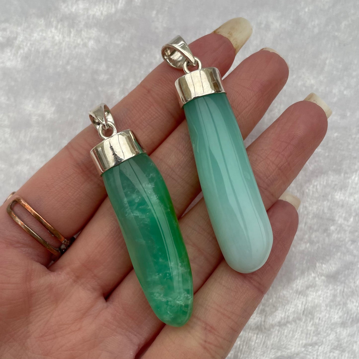 Chrysoprase freeform pendants