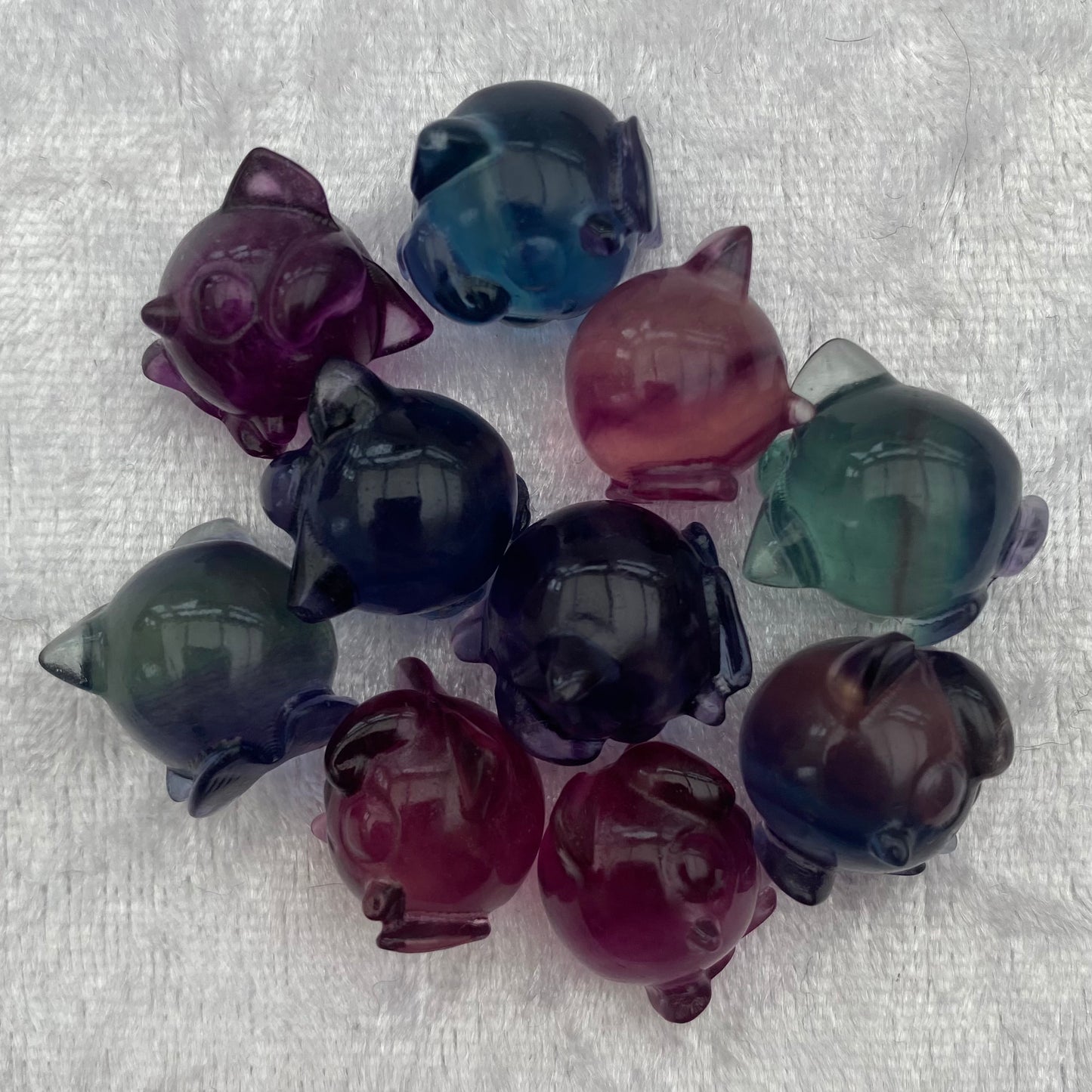 Mini Rainbow Fluorite Pokémon Jigglypuff carvings