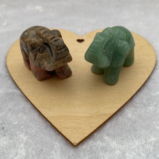 Rhodonite and Green Aventurine Elephants