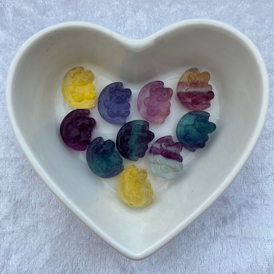 Mini Rainbow Fluorite teddy bears on the moon