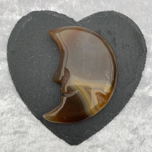 Brown Agate Moon With Face