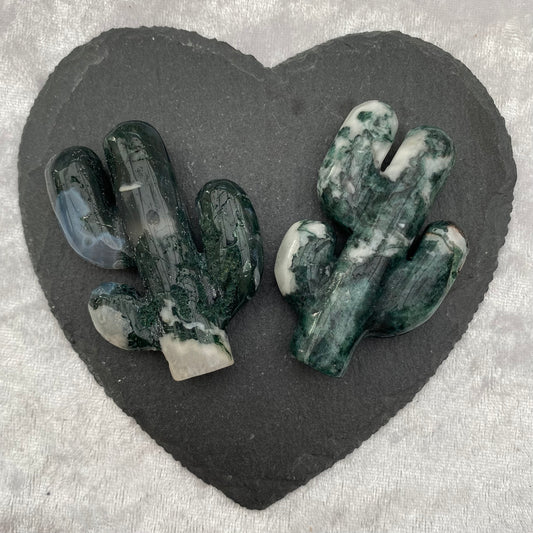 Moss Agate cactus carvings